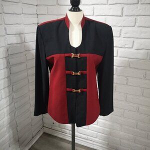 Vintage Bantry Bay by Leboff Ladies Size 12 Red & Black Tab Collar Blazer
